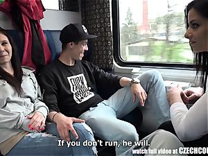foursome romp in Public train
